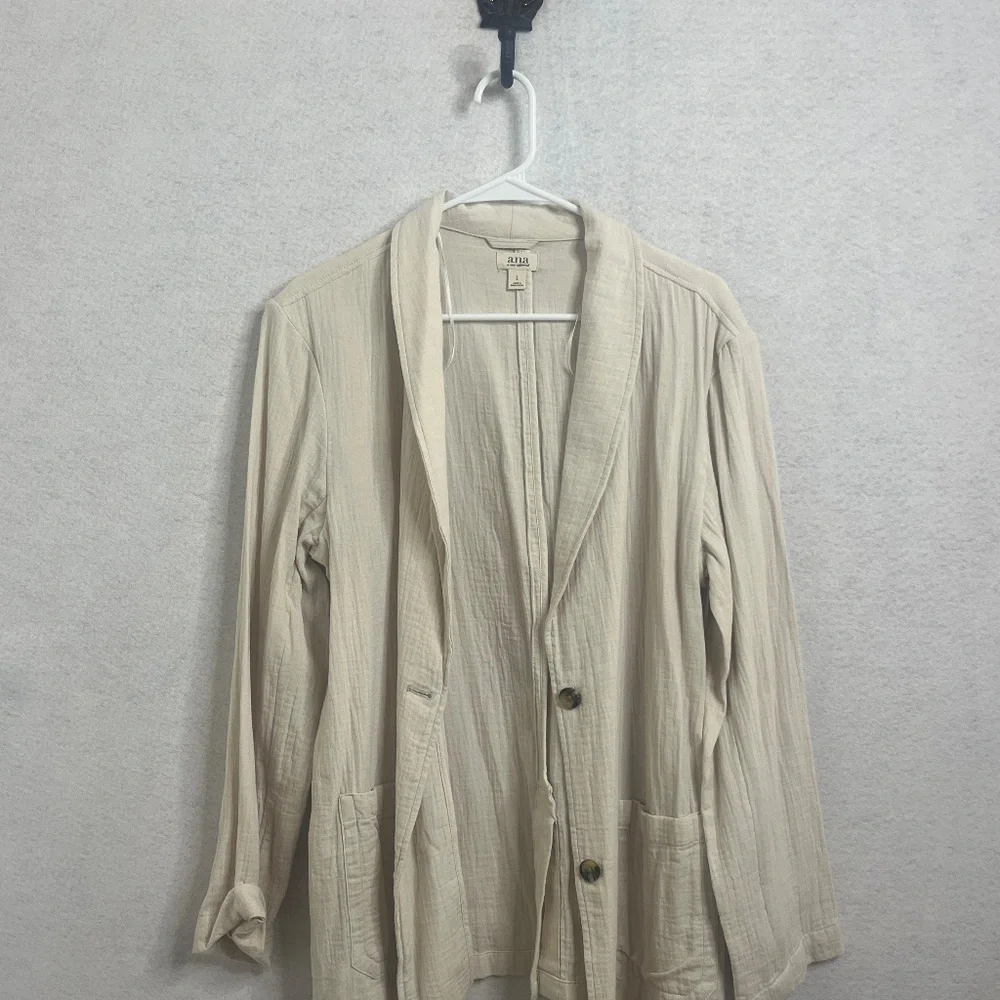 a.n.a A New Approach Cream Lightweight Blazer Jacket L - Picture 2 of 12